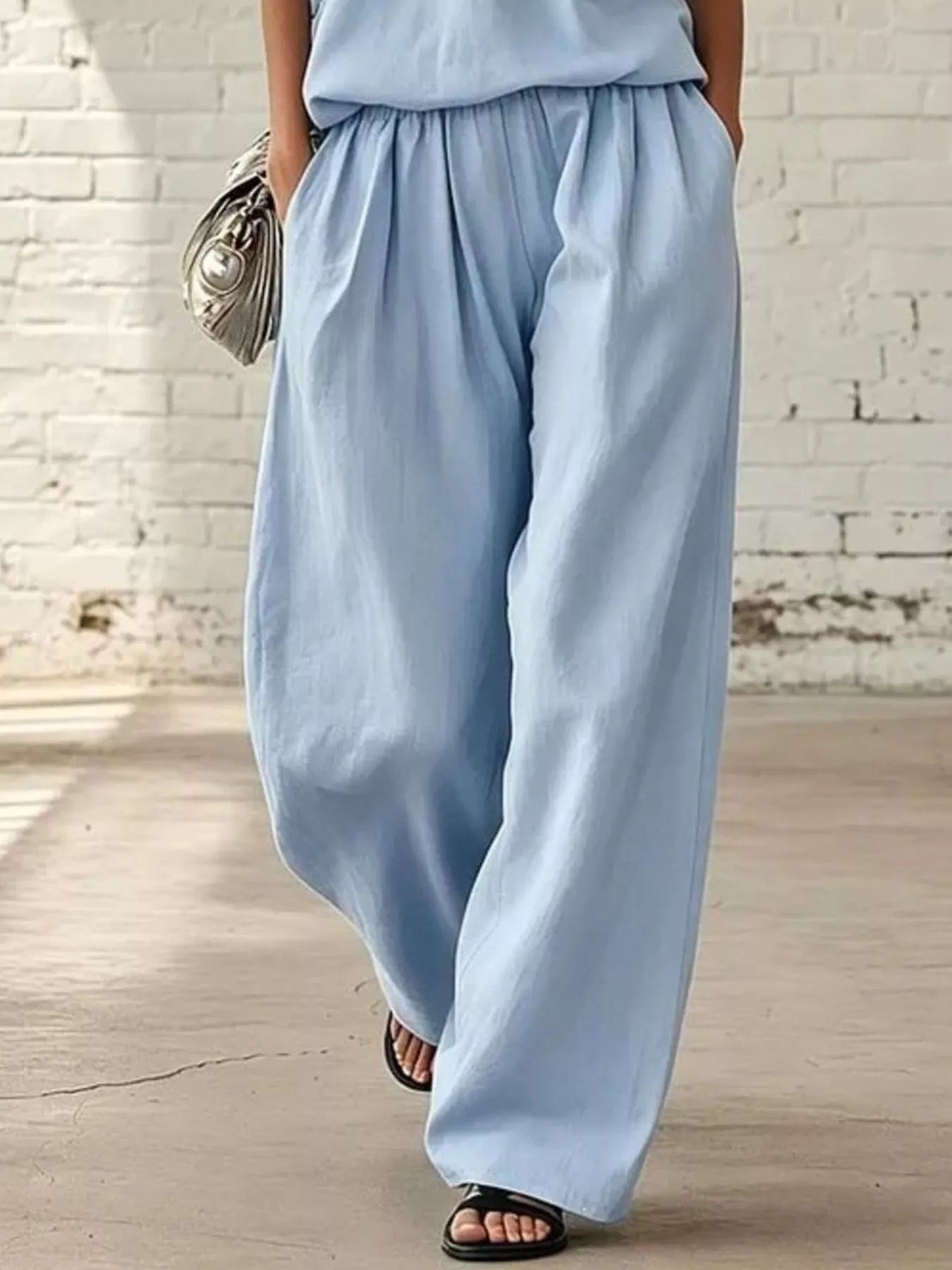Full Size Sleeveless Top and Wide-Leg Pants Set Plus Size