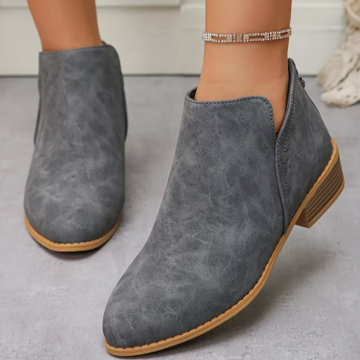 Point Toe Block Heels Boots