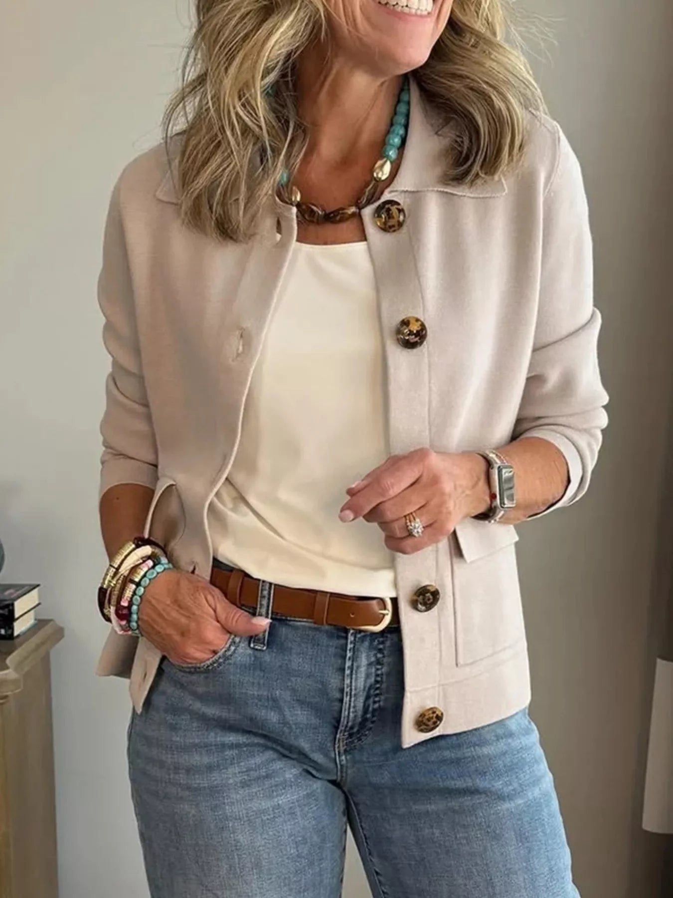 Full Size Long Sleeve Button-Down Outerwear Plus Size