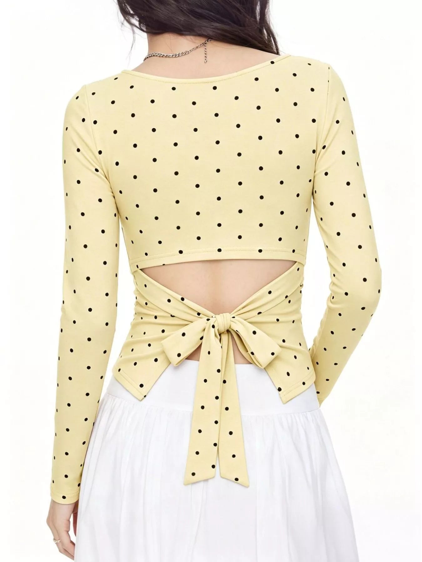 Long Sleeve Polka Dot Tie Back T-Shirt
