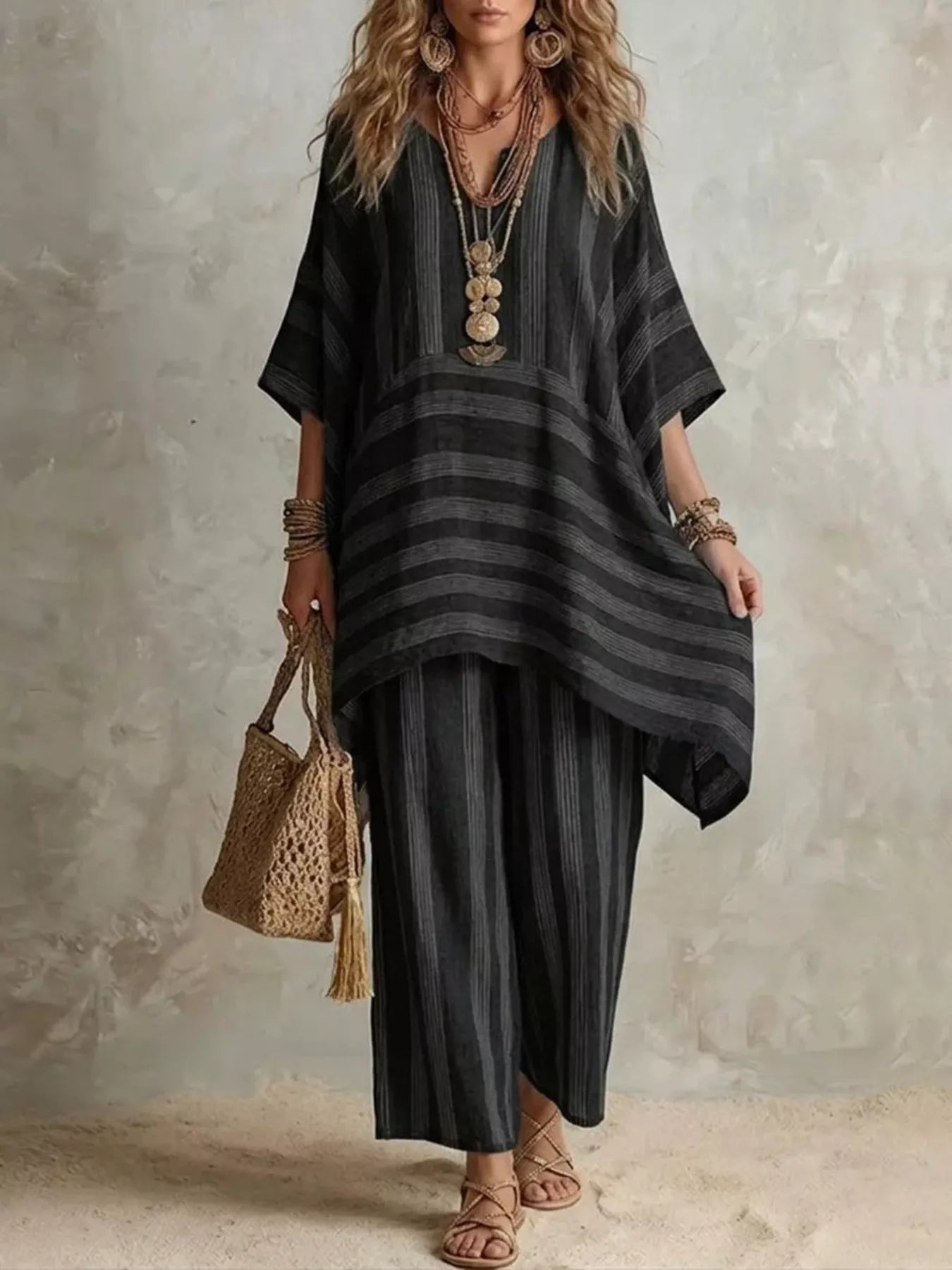 Bohemian Stripe Top and Pants Set