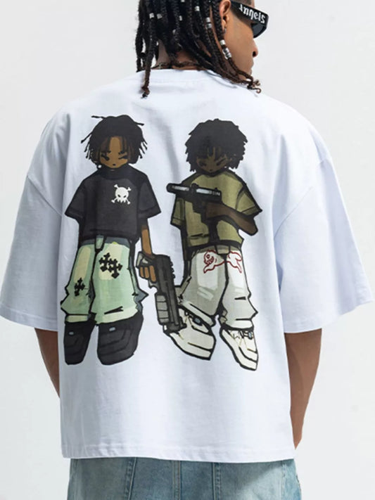 Men's Cartoon Round Neck Half Sleeve T-Shirt