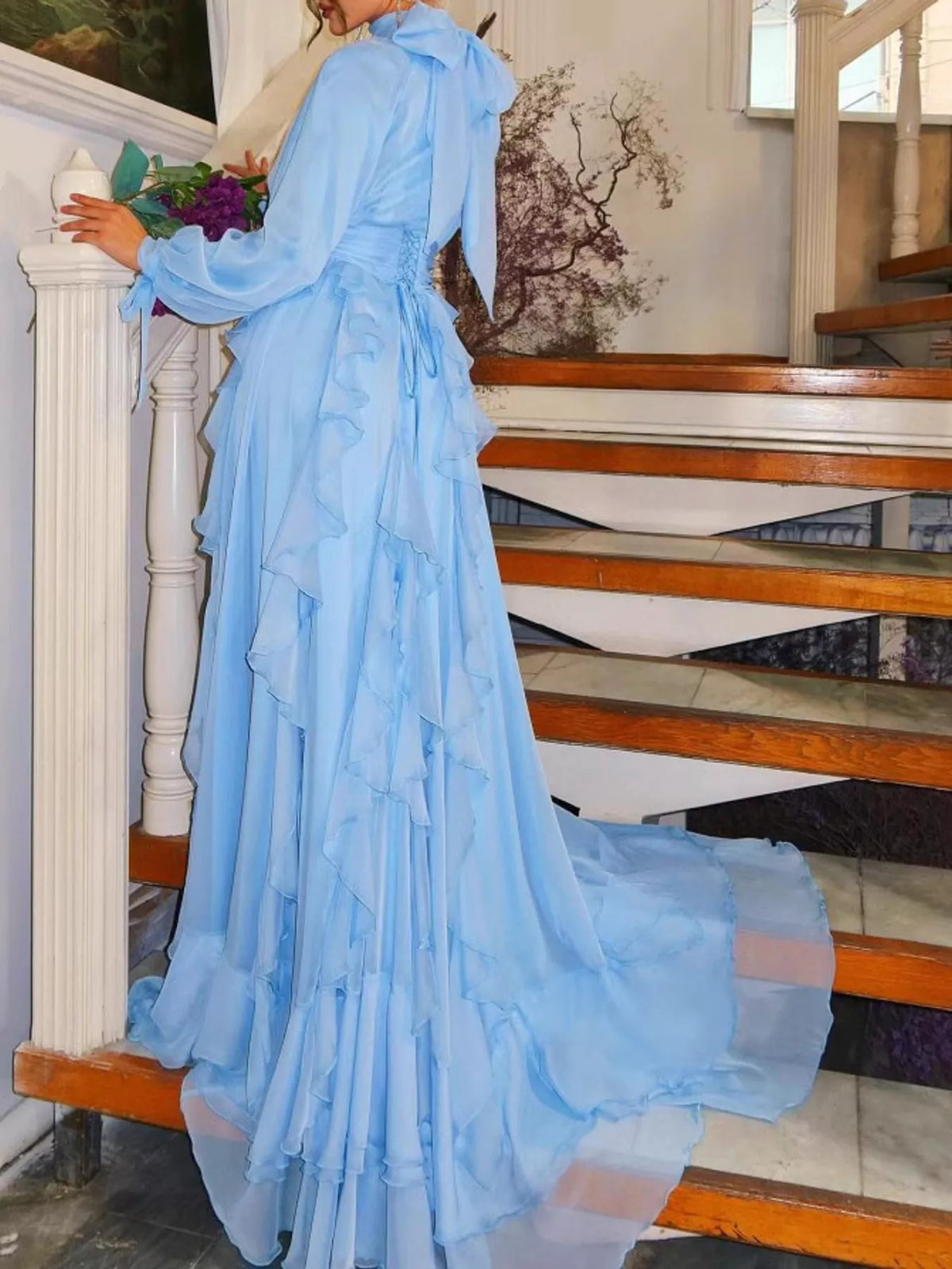 Ruffled Turtleneck Long Sleeve Maxi Dress