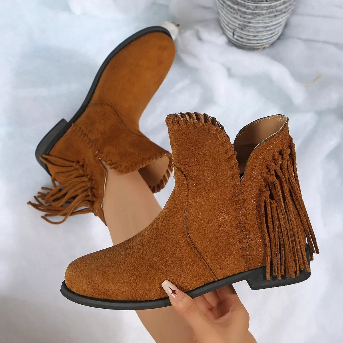 Fringe Point Toe Ankle Boots