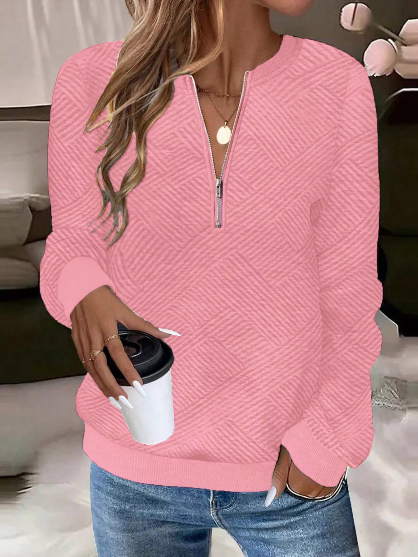 Textured Quarter-Zip Sweatshirt
