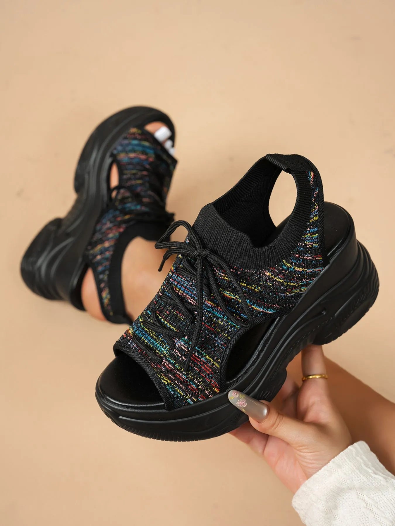 Lace Up Platform Wedge Sandals