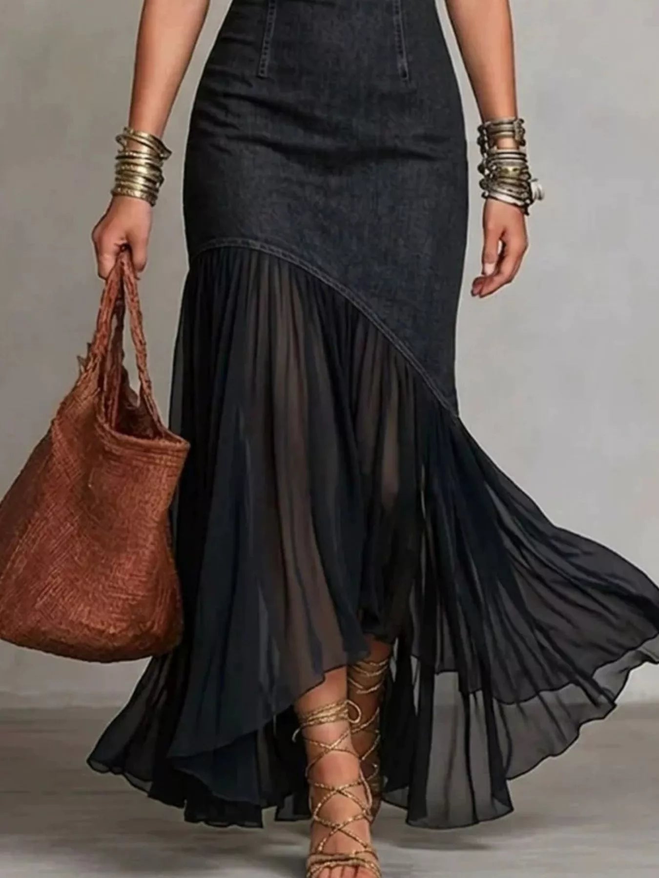 Cold Shoulder Ruffle Hem Maxi Dress