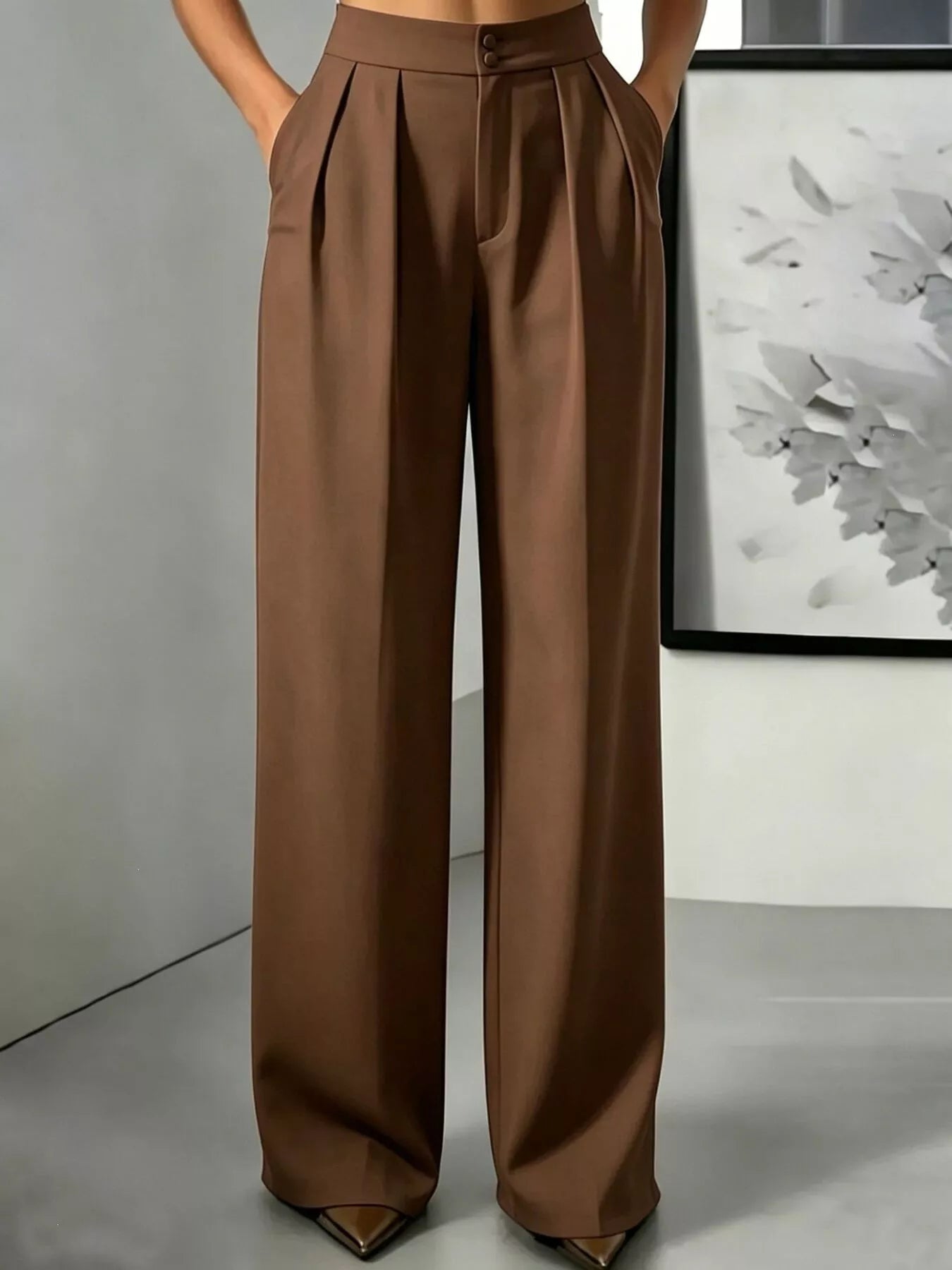 High-Waisted Pleated Wide-Leg Pants