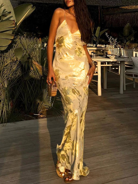 Backless V-Neck Maxi Dress