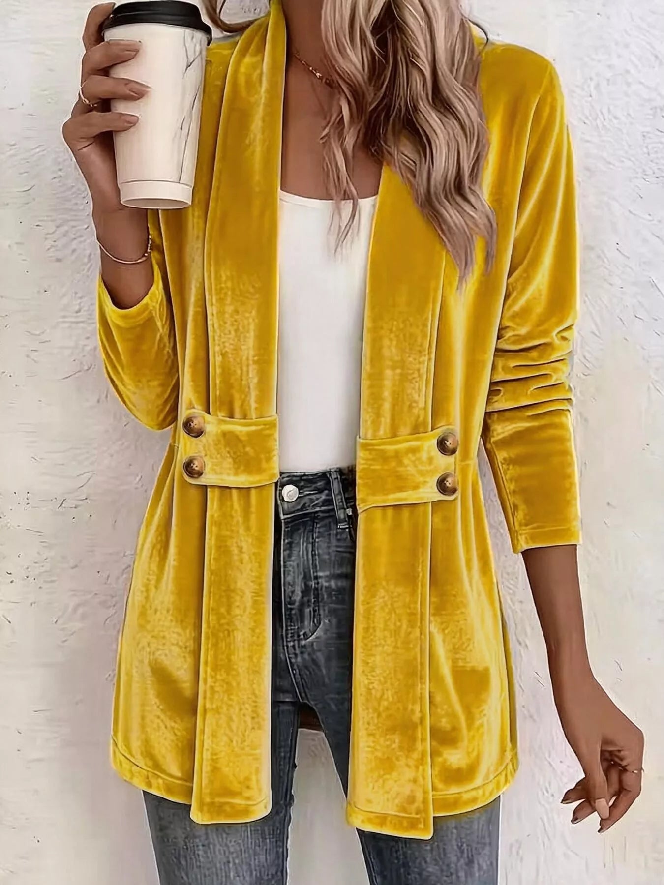 Full Size Velvet Open-Front Cardigan Plus Size