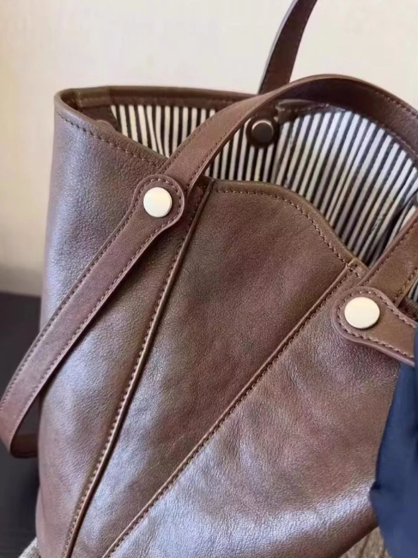 Leather Bucket Tote Bag