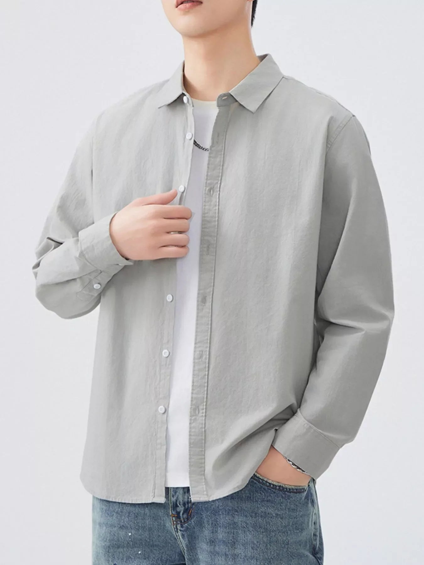 Men's Plus Size Long Sleeve Button-Up Shirt
