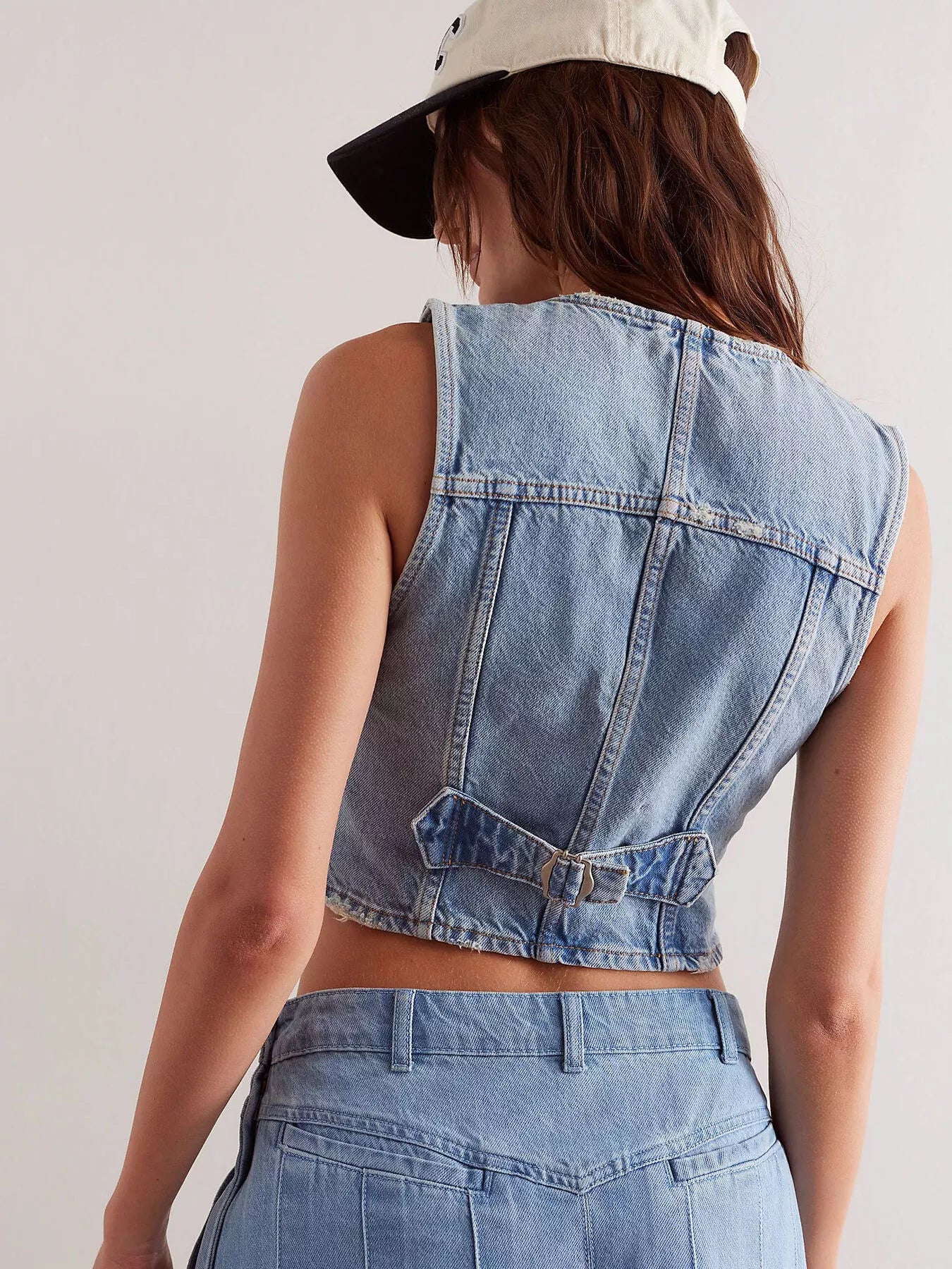Acid Wash Button Up Denim Vest