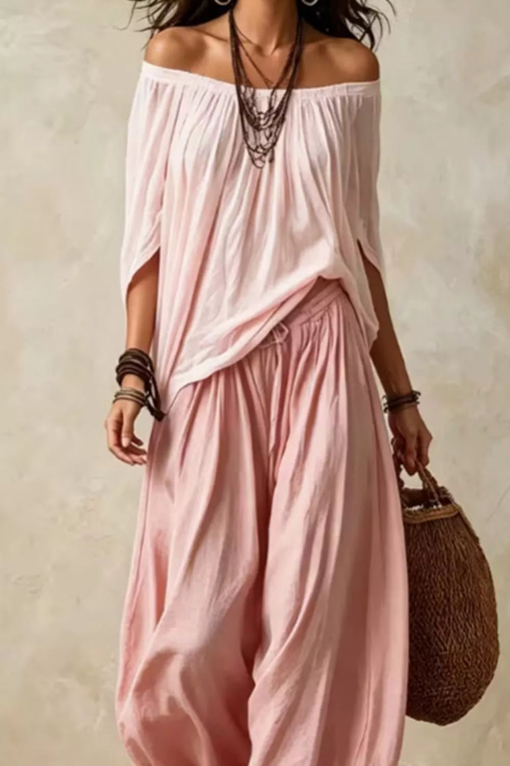 Full Size Off-Shoulder Top and Wide-Leg Pants Set Plus Size