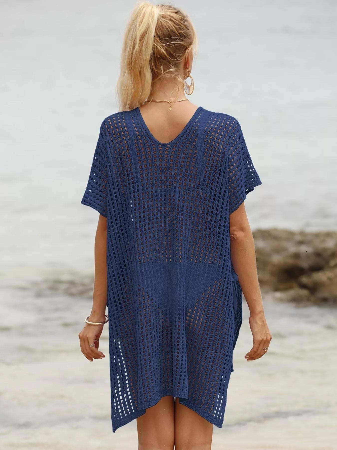 Openwork V-Neck Slit Cover-Up