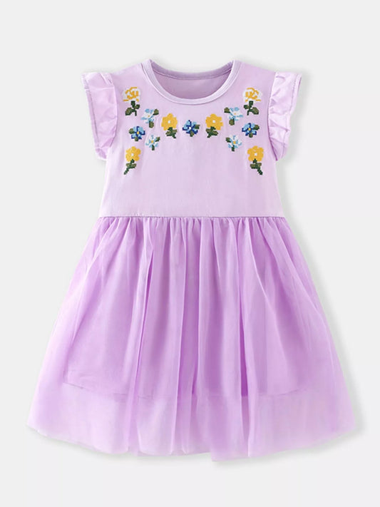 Children's Floral Embroidered Tulle Dress