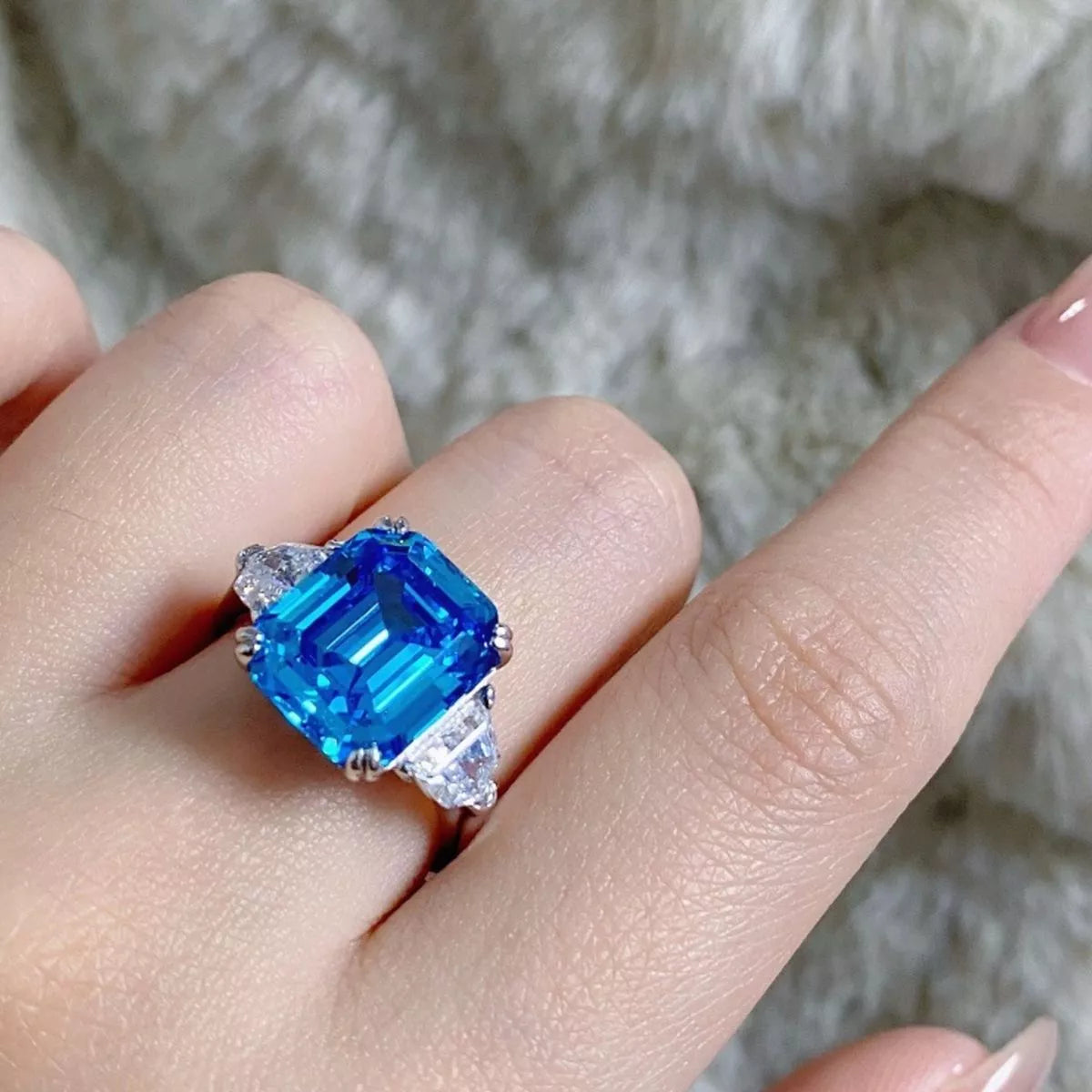 925 Sterling Silver Zircon Square Ring