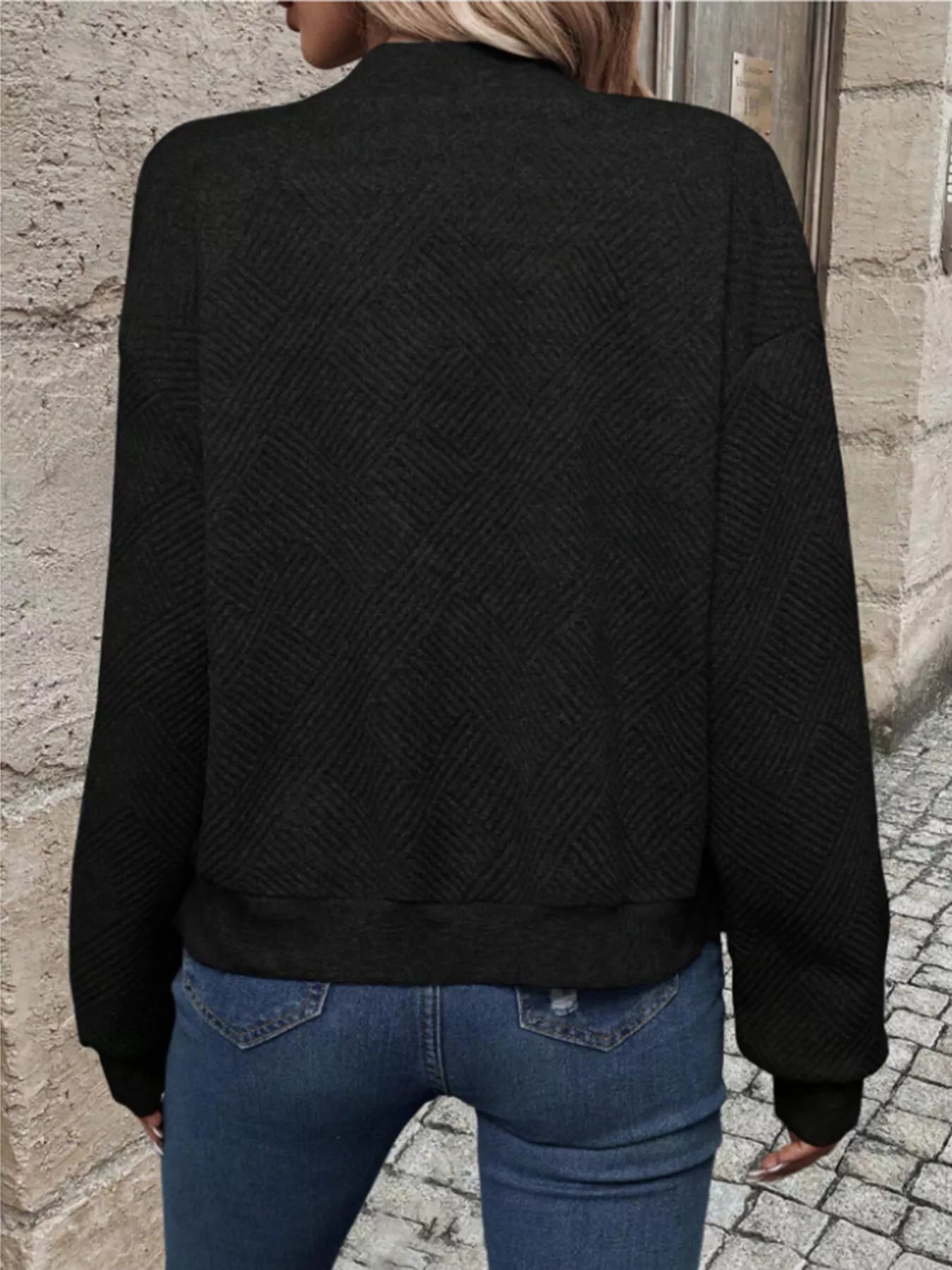 Textured Knit Zip-Up Bomber Jacket