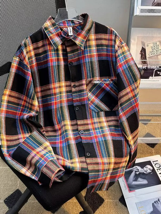Men's Full Size Vintage Plaid Flannel Button-Down Shirt Plus Size