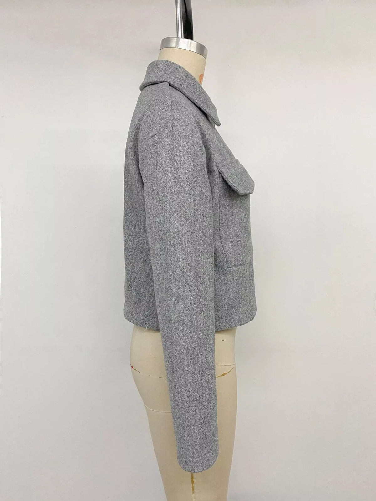 Zip Up Cropped Shacket with Flap Pockets