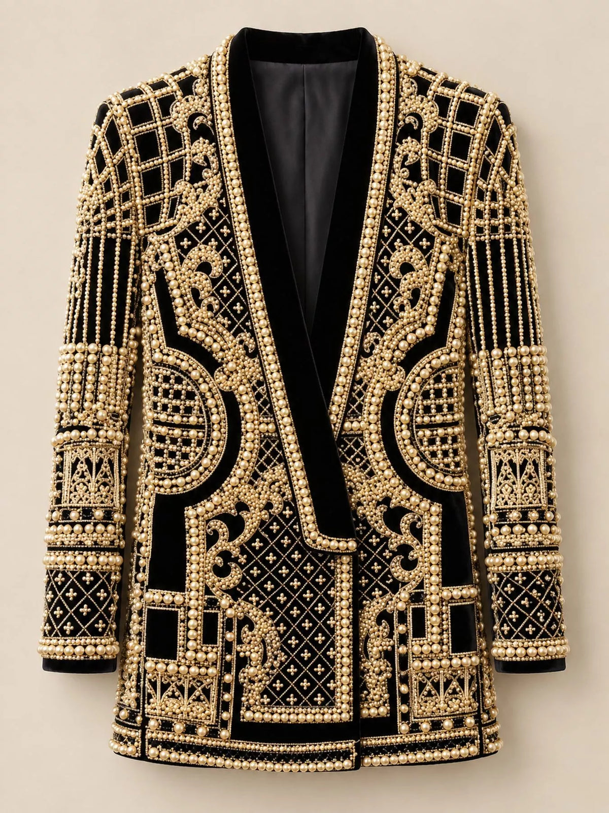 Full Size Embellished Pearl One-Button Blazer Plus Size