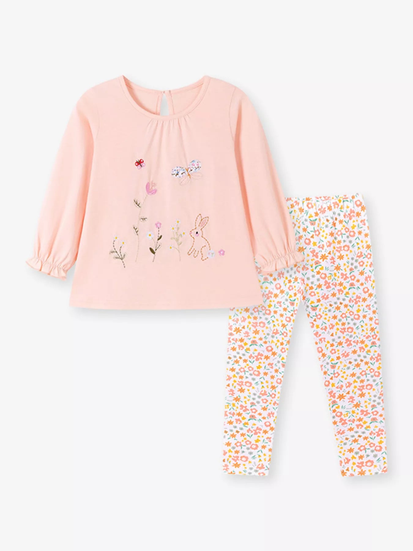 Children‘s Embroidered Long Sleeve Top and Floral Leggings Set