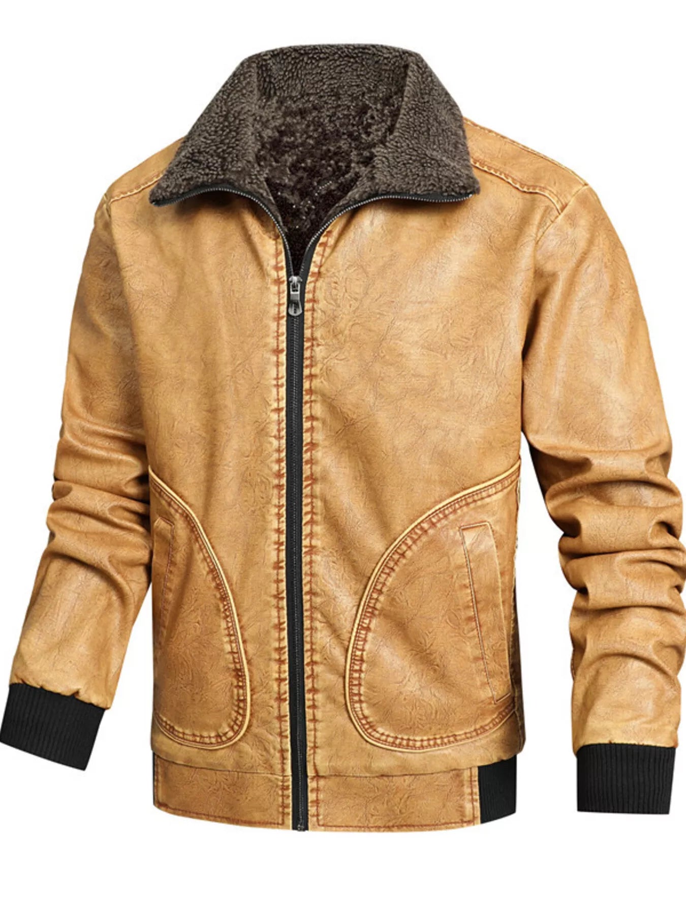 Men's Full Size Faux Leather Sherpa Collar Jacket Plus Size