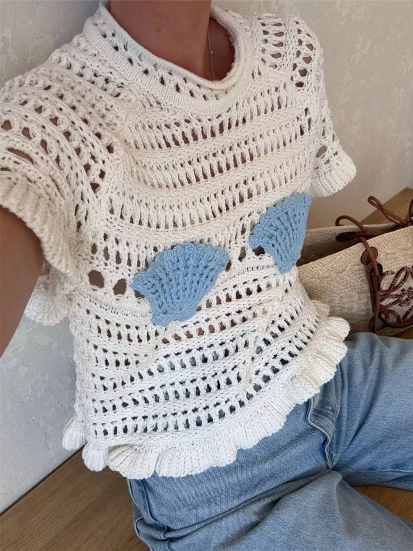 Seashell Crochet Knit Top