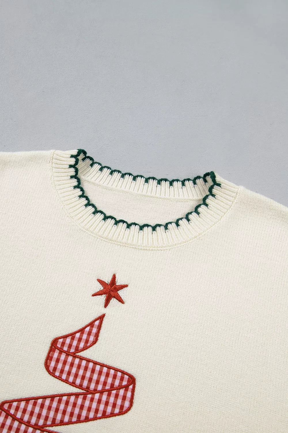 Stitched Detail Christmas Tree Holiday Casual Sweater