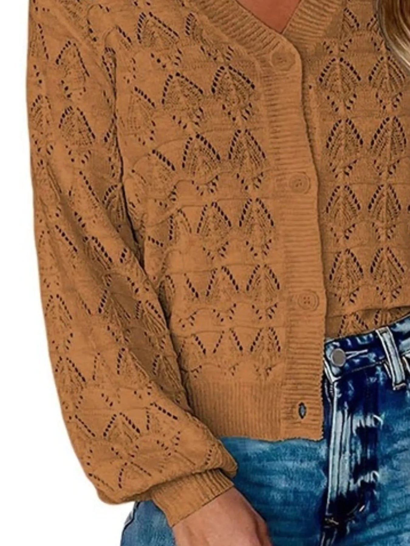 Chic V-Neck Openwork Button-Down Knit Cardigan