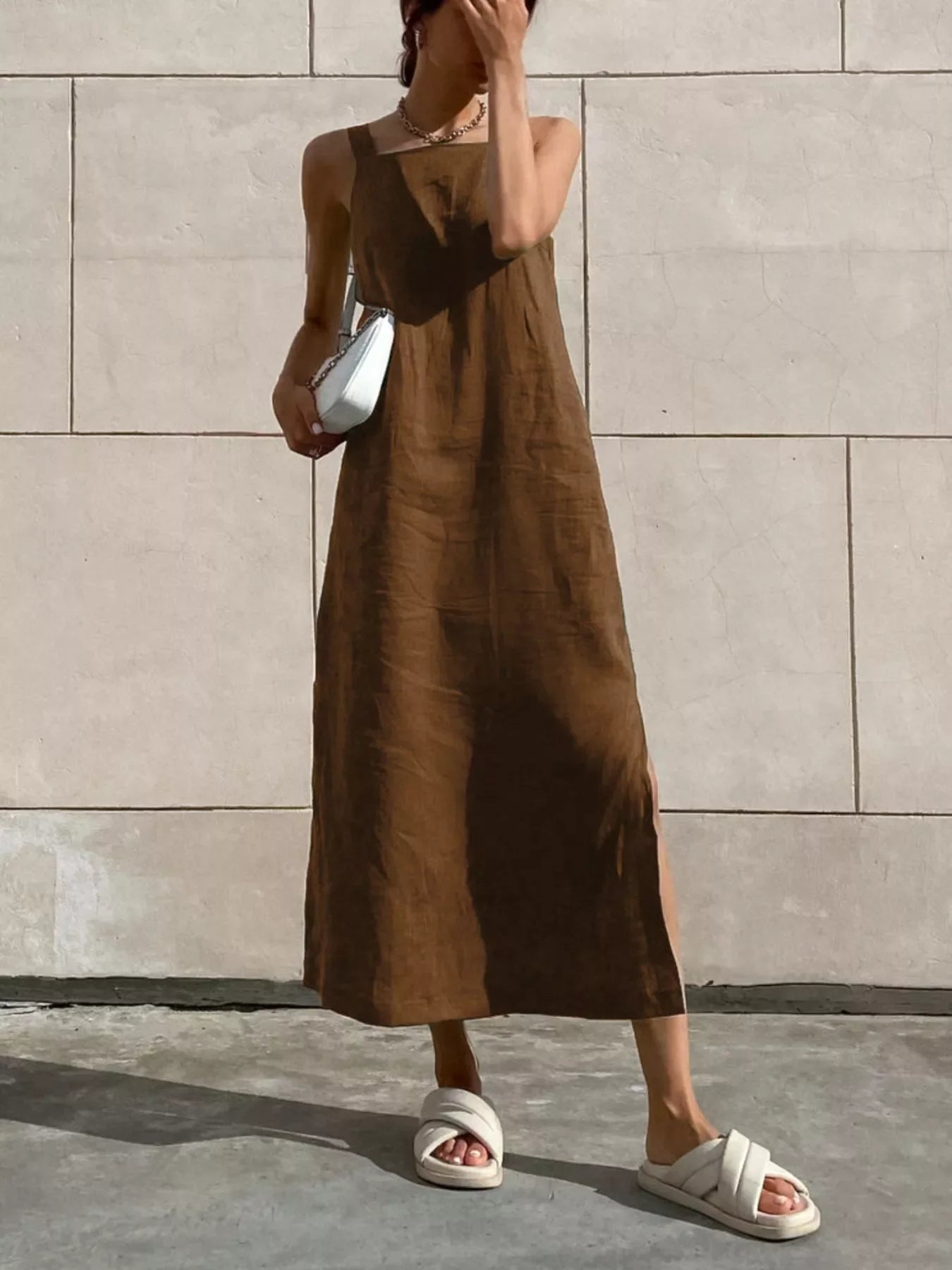 Side Slit Sleeveless Midi Dress