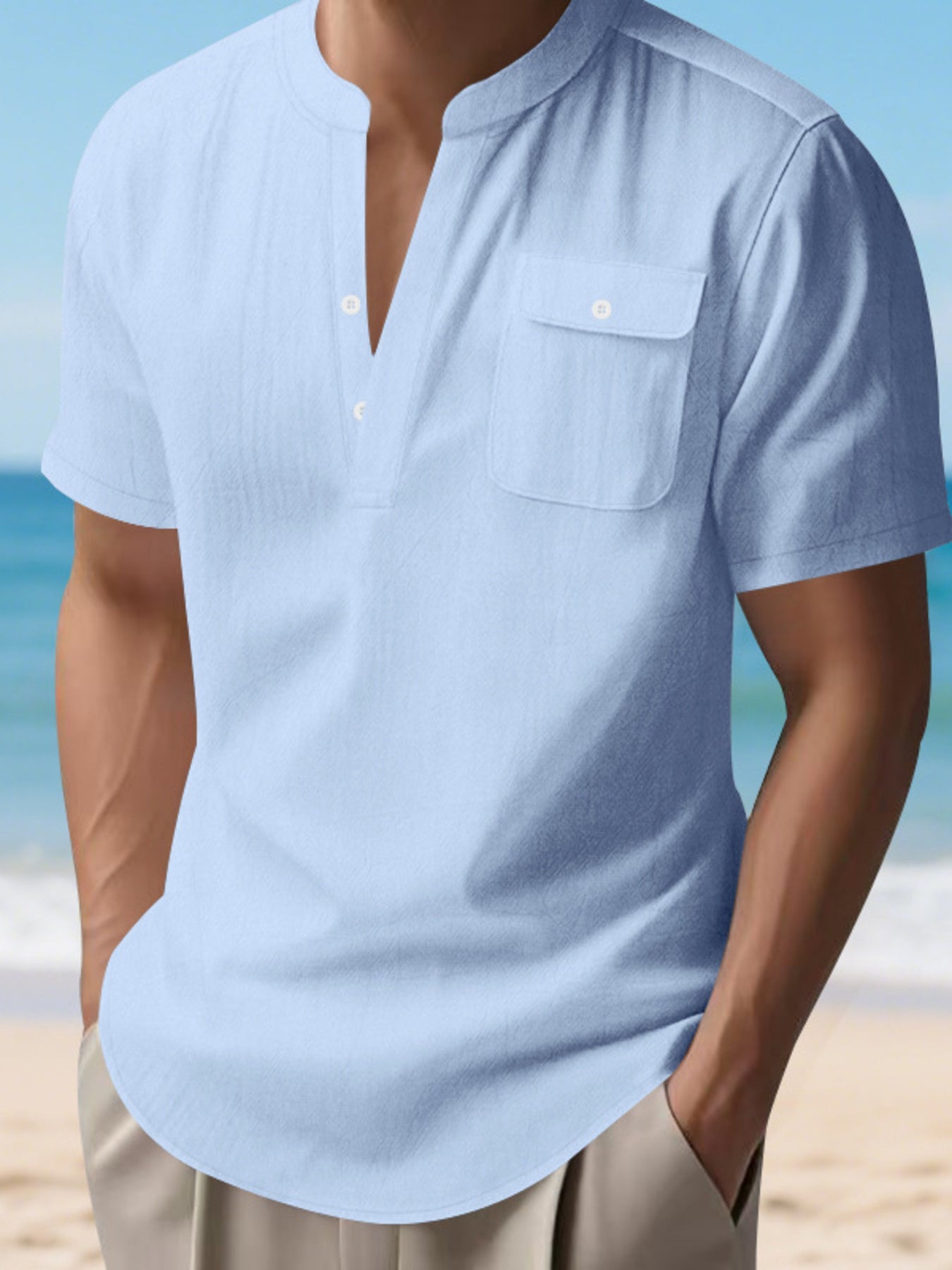 Men's Full Size Button Detail Short Sleeve Shirt Plus Size