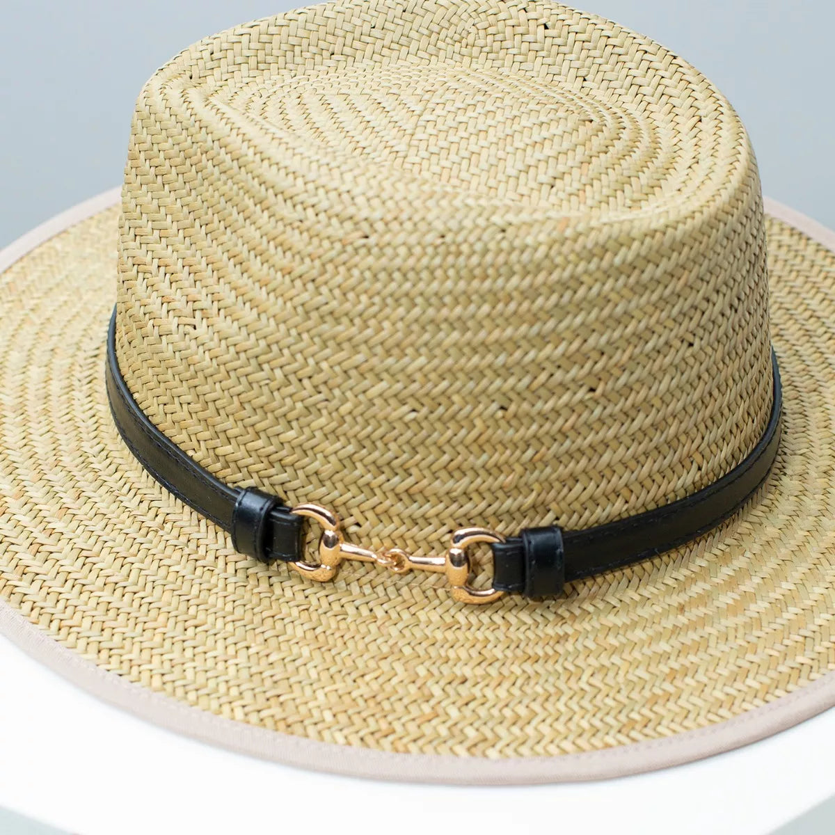 Straw Fedora Hat with Decorative Band