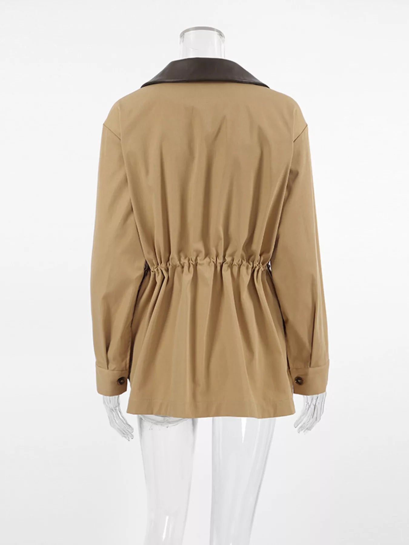 Oversized Contrast Collar Jacket with Drawstring Waist