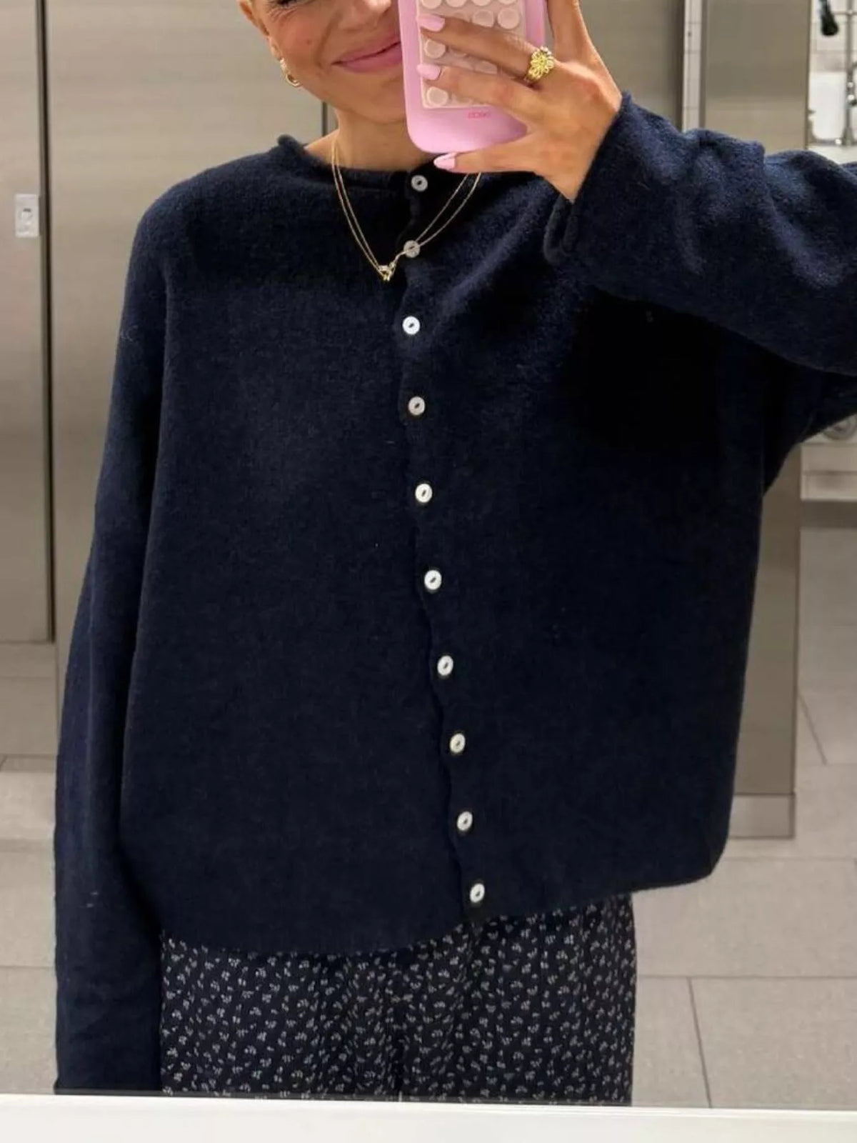 Button-Down Dropped Shoulder Cardigan