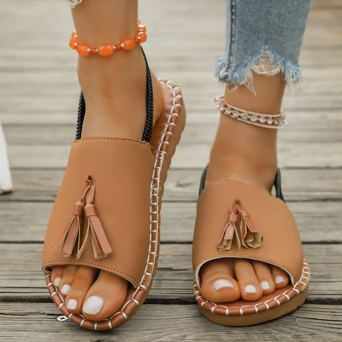Tassel Detail Flat Sandals