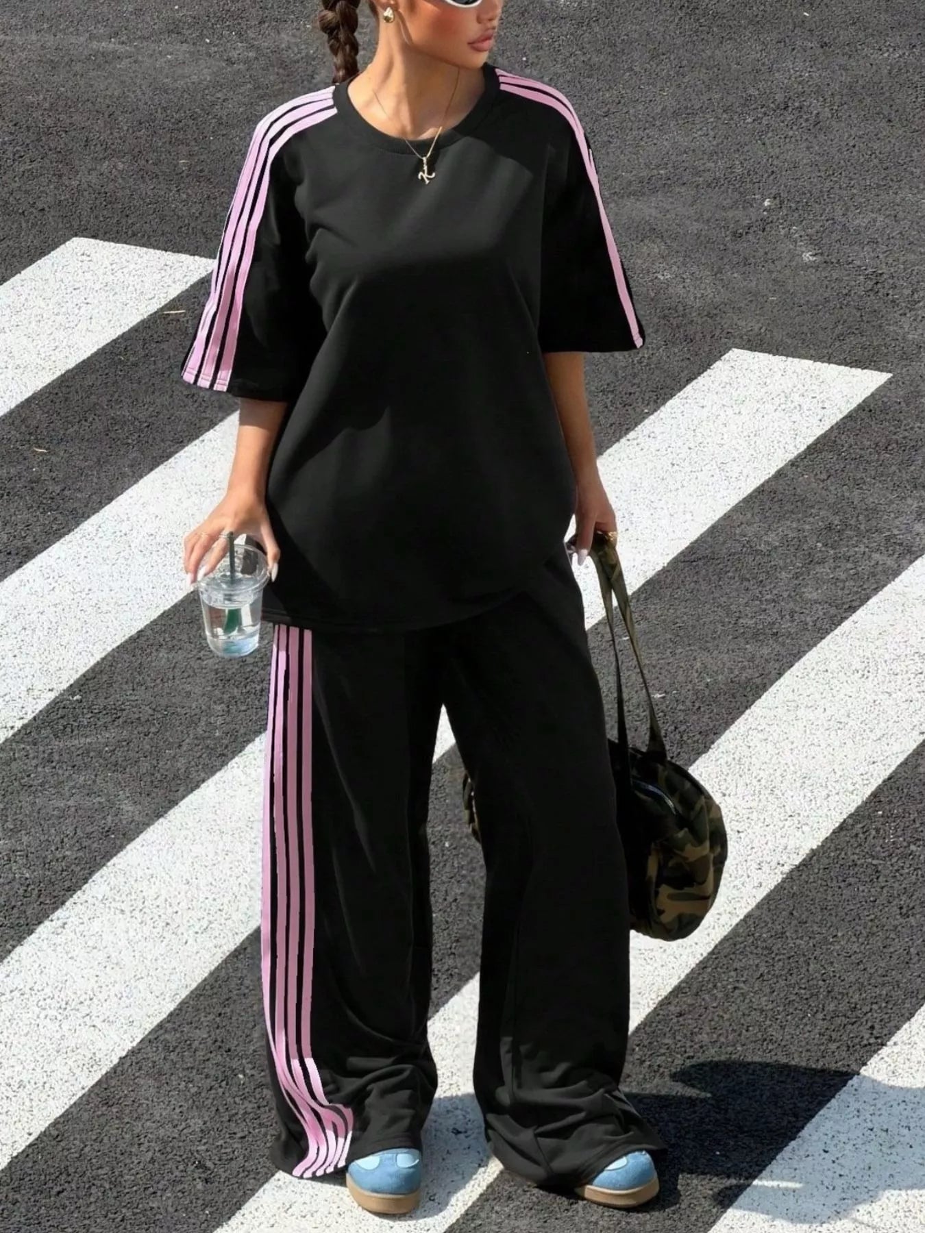 Striped Short Sleeve Top and Pants Set