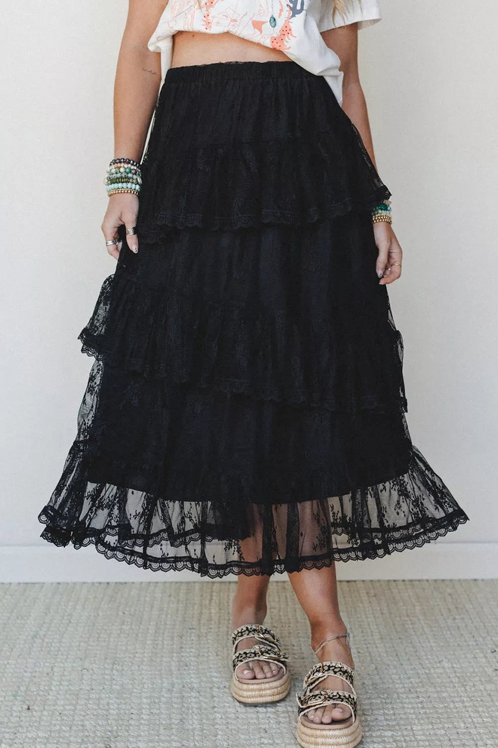 Elegant Ruffle Lace Tiered Skirt