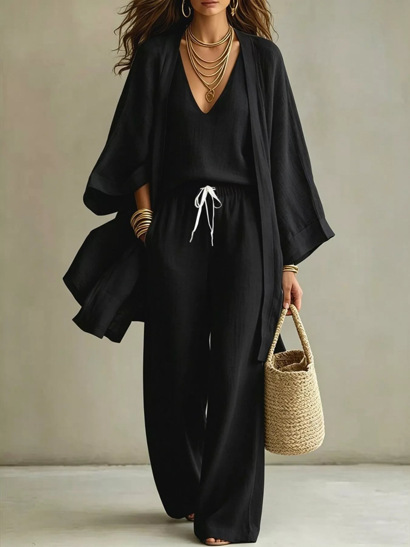Full Size V-Neck Tank & Cardigan and Pants Set Plus Size