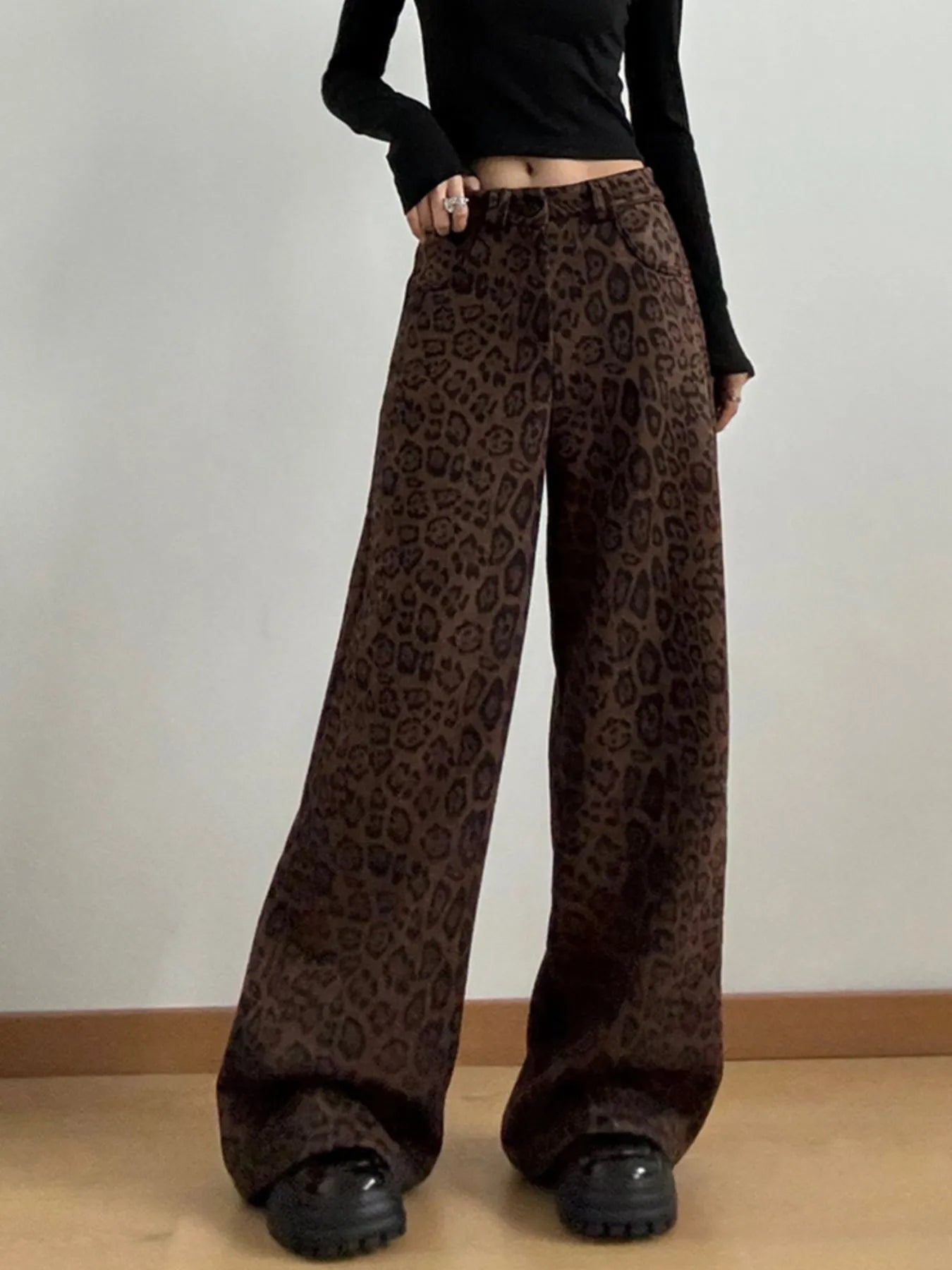 Leopard Print Wide Leg High Waist Pants