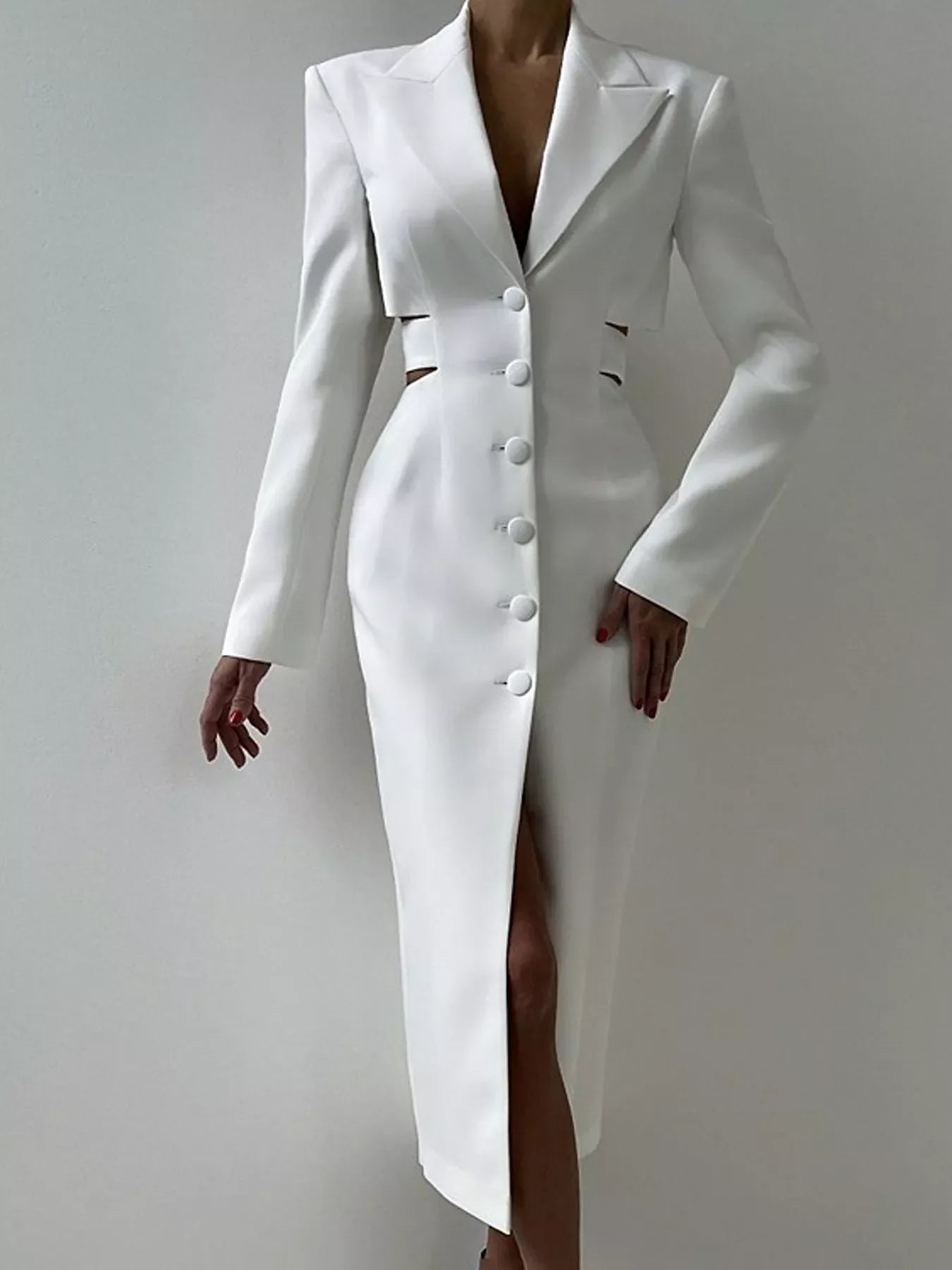 Button-Down Blazer Dress with Cut-out Waist