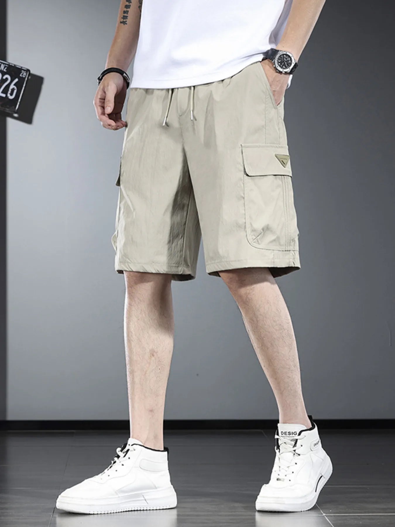 Men's Plus Size Drawstring Cargo Shorts