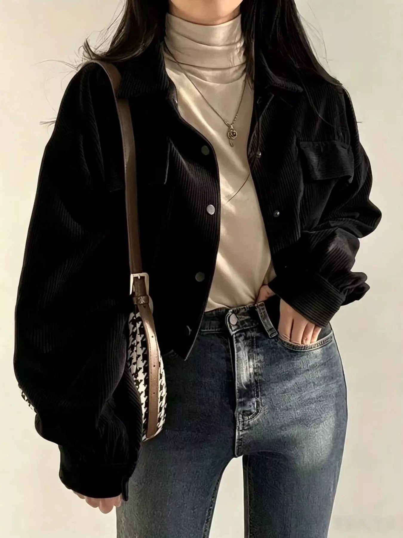 Corduroy Snap Down Cropped Jacket