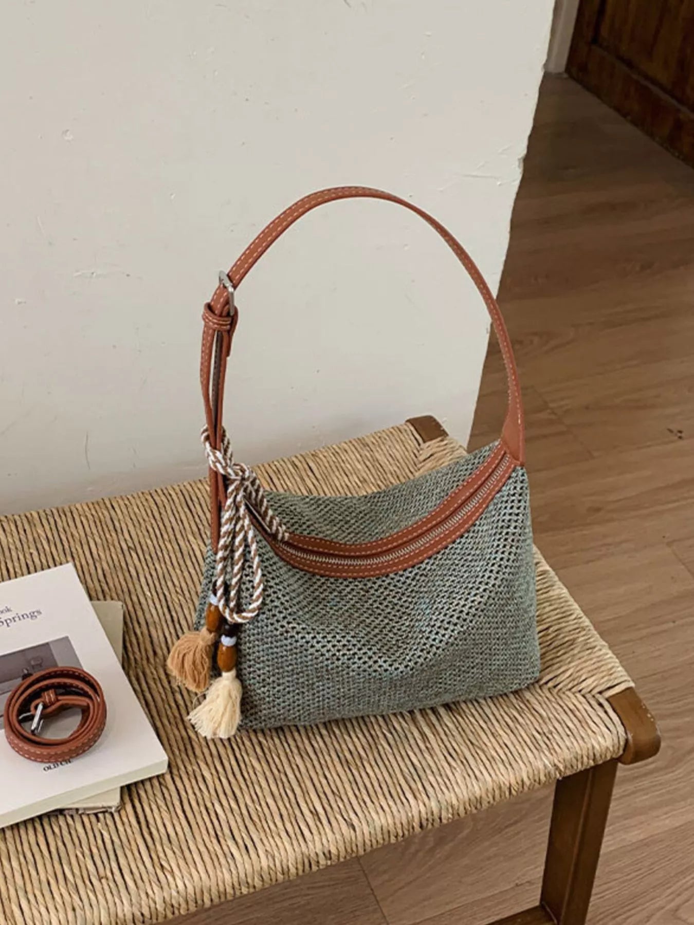 Woven Shoulder Bag with Tassel