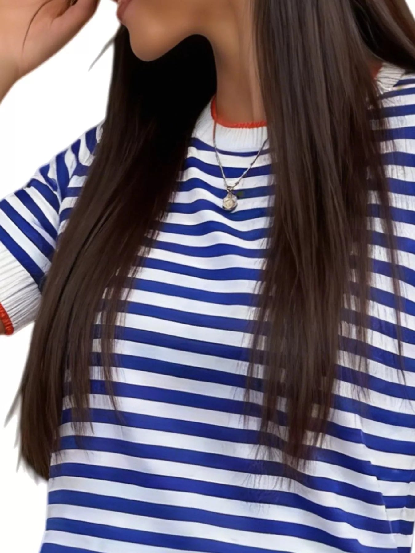 Contrast Trim Striped Short Sleeve Knit Top
