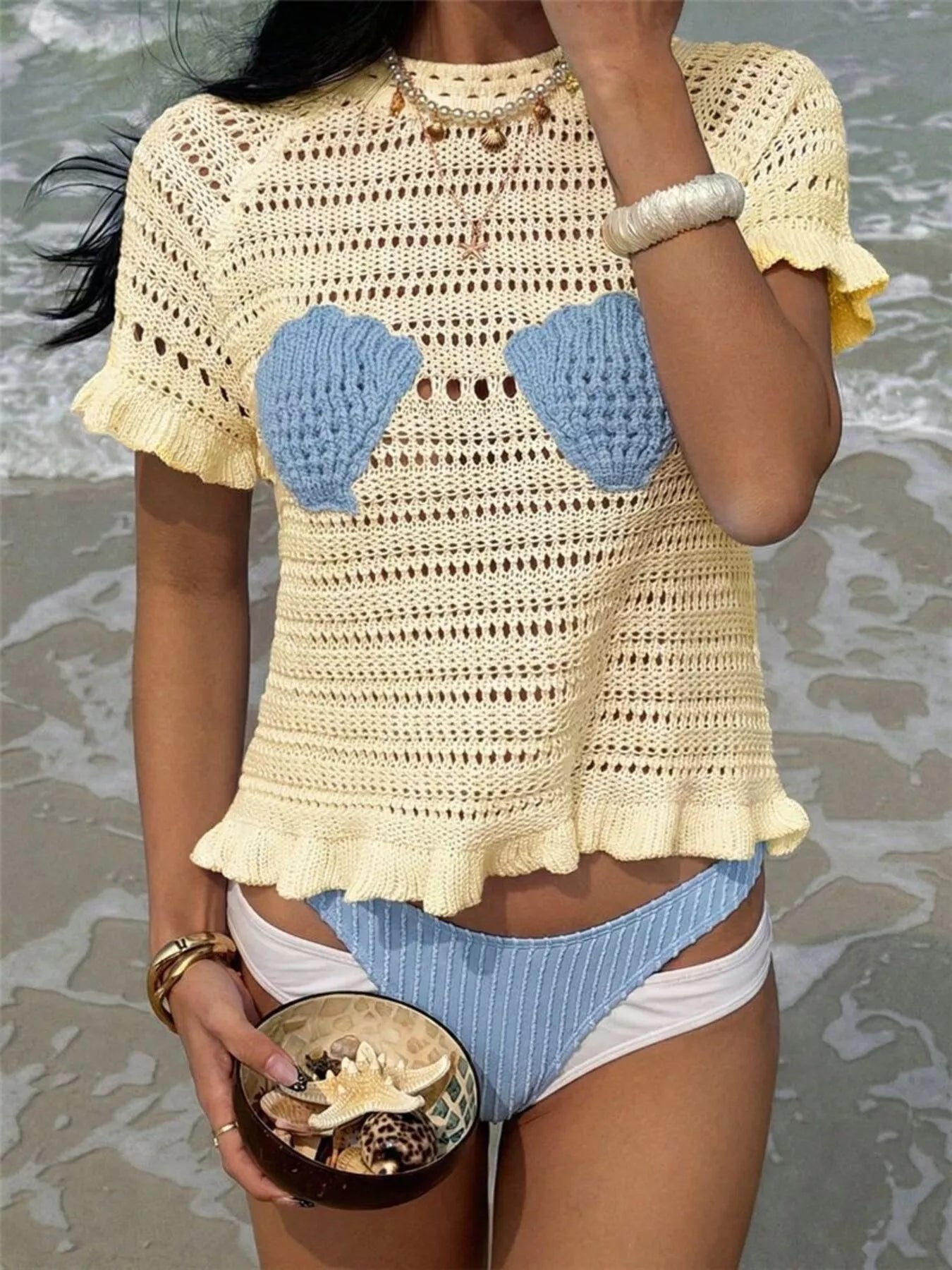 Seashell Crochet Knit Top