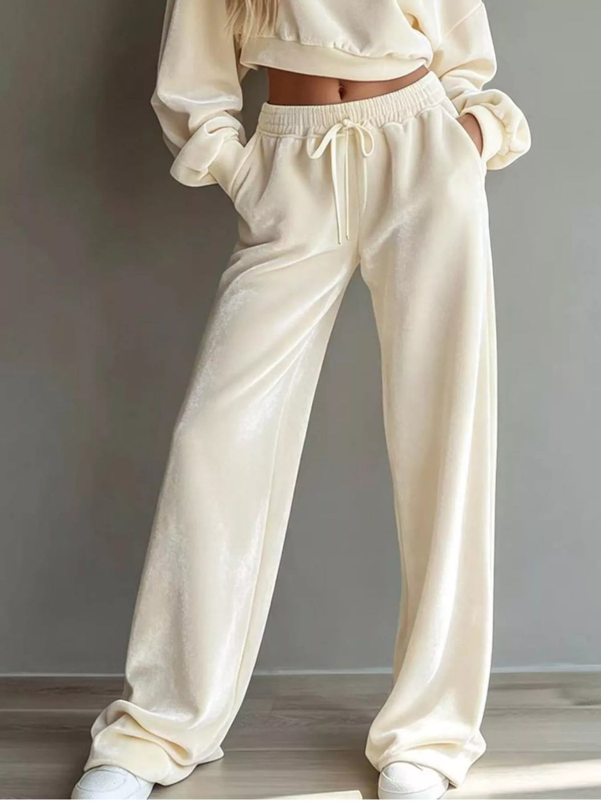 Full Size Cropped Sweatshirt and Wide-Leg Pants Set Plus Size