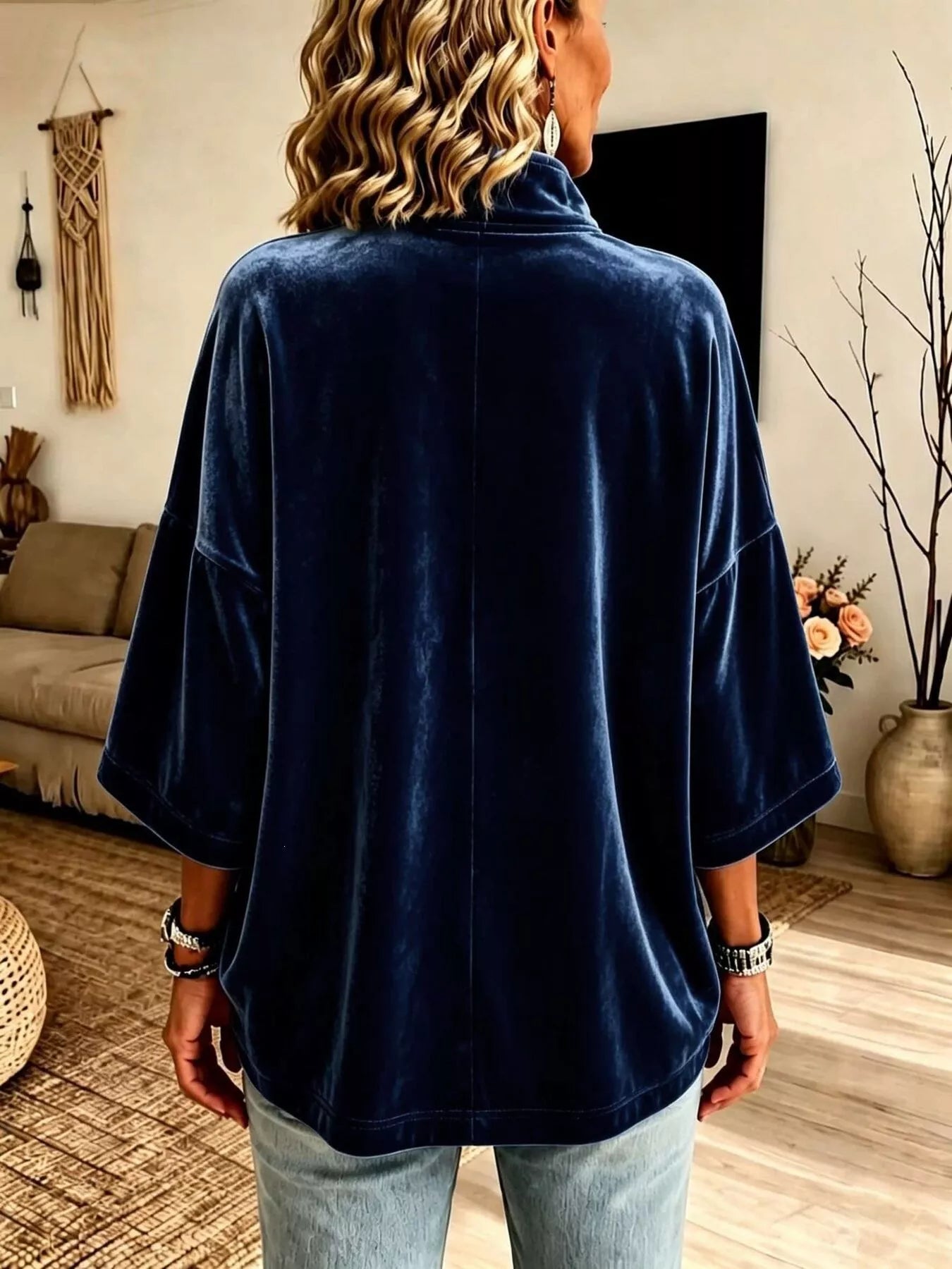 Full Size Velvet Quarter-Zip Sweatshirt Plus Size