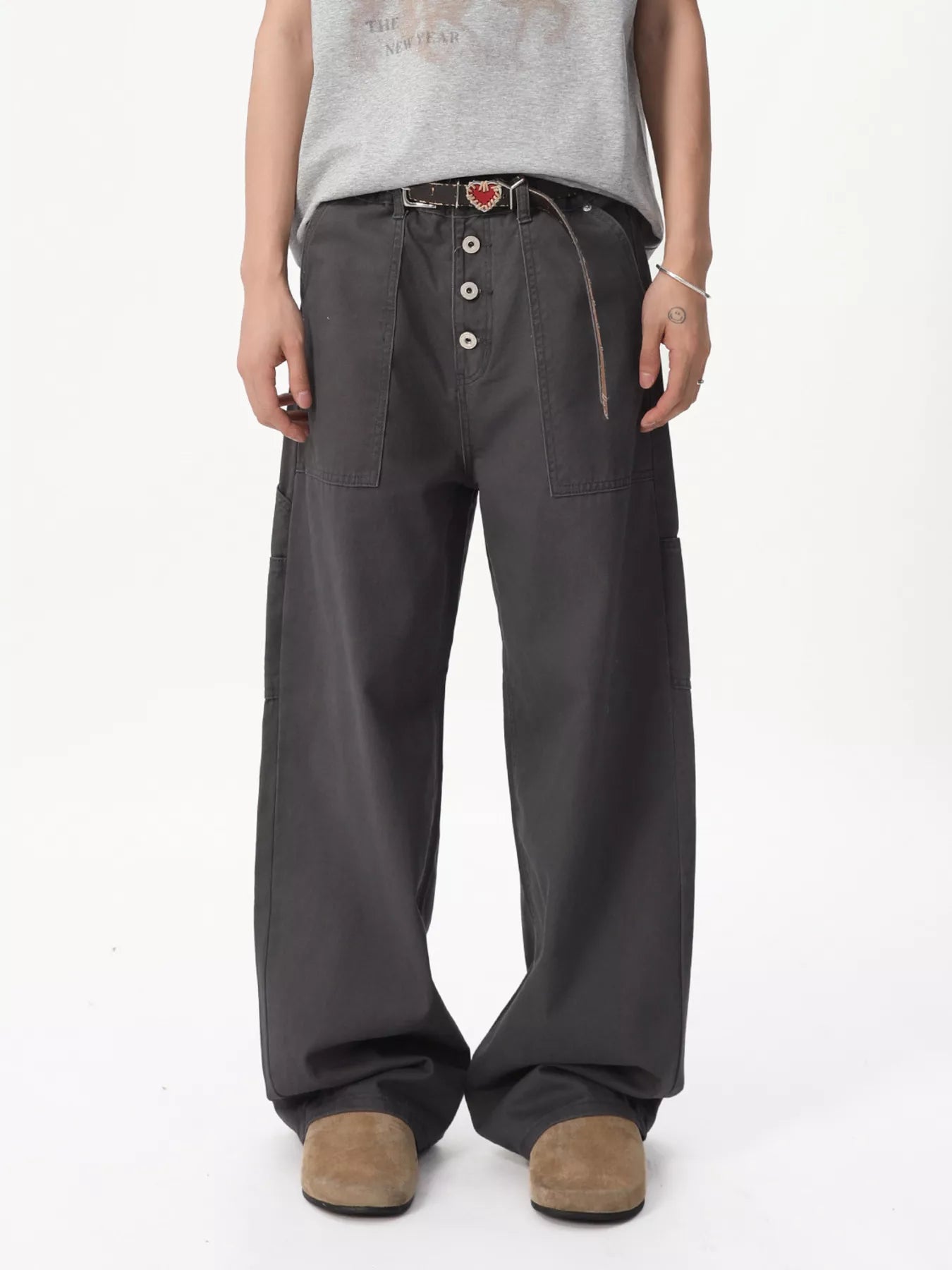 Men's Button Fly Wide Leg Cargo Pants