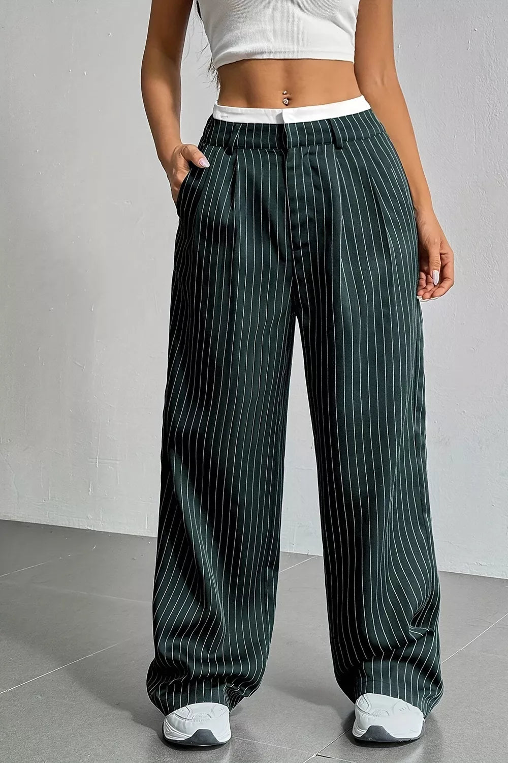 High-Waisted Pinstripe Wide-Leg Pants